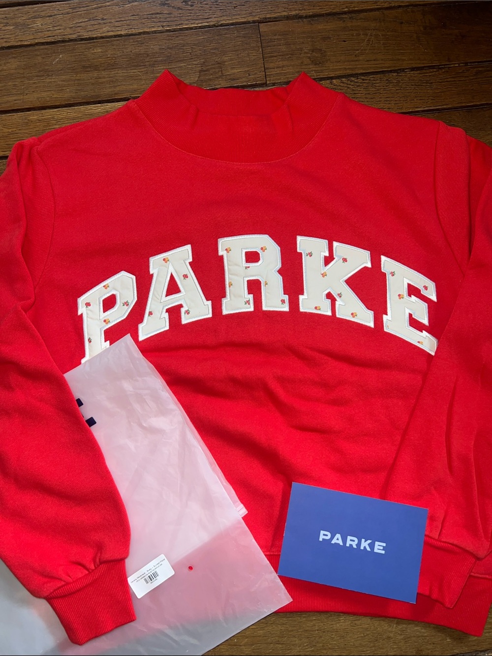 PARKE Ruby Floral Varsity Mockneck Sweatshirt Size S/M New In Bag NWT - Picture 7 of 8